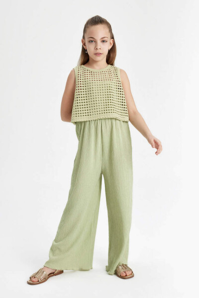 Girls Sleeveless Long Jumpsuit Light Green - 2