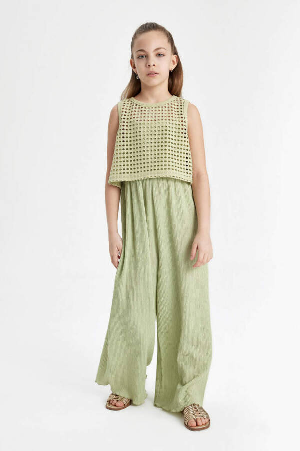 Girls Sleeveless Long Jumpsuit Light Green - 3