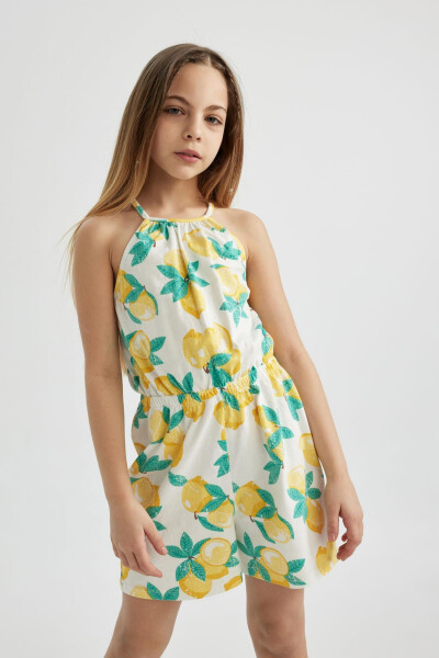 Girls' Strappy Lemon Print Cotton Short Dress B4813a824sm - 13