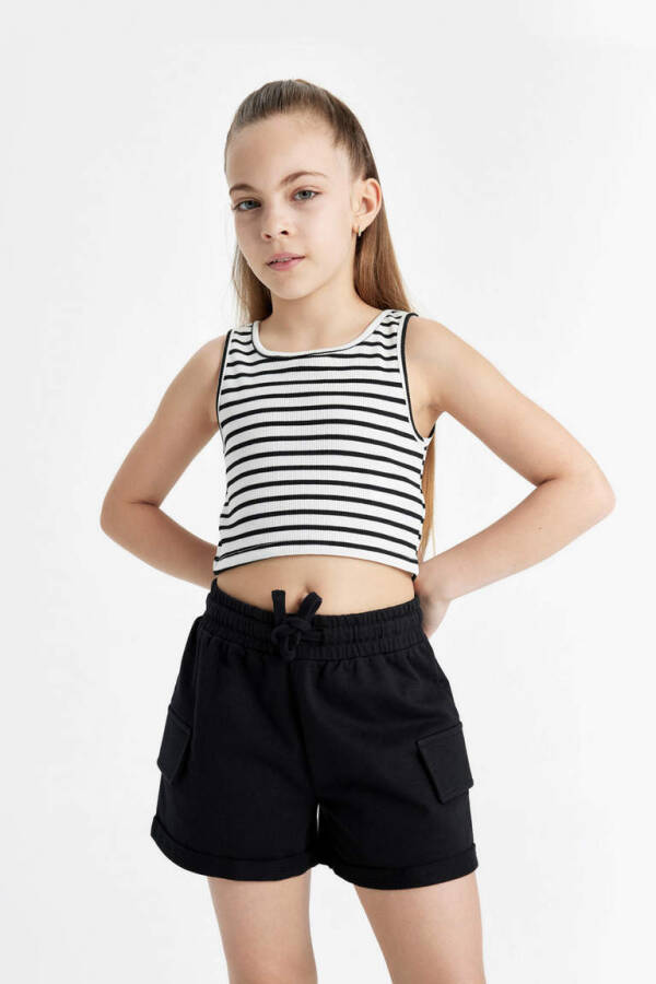 Girls' Striped Bike Neck Tank Top Black - 1