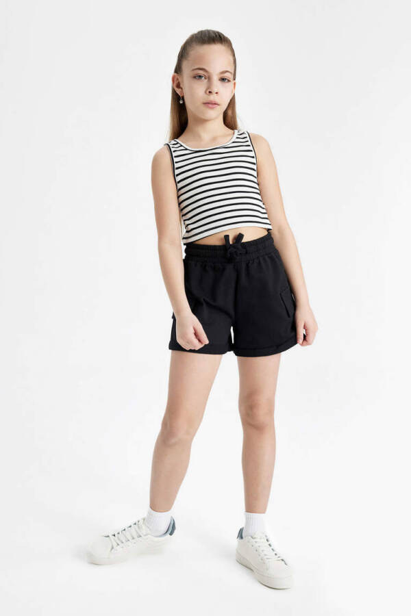 Girls' Striped Bike Neck Tank Top Black - 2