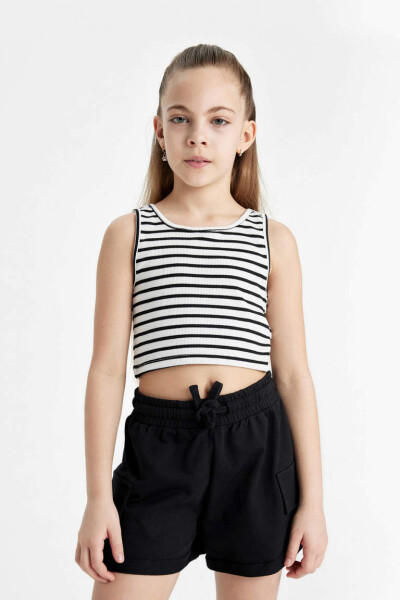 Girls' Striped Bike Neck Tank Top Black - 3