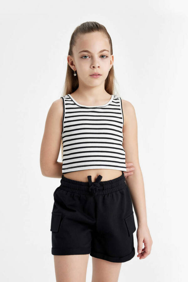 Girls' Striped Bike Neck Tank Top Black - 4