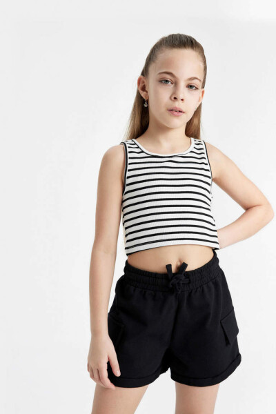 Girls' Striped Bike Neck Tank Top Black - 5