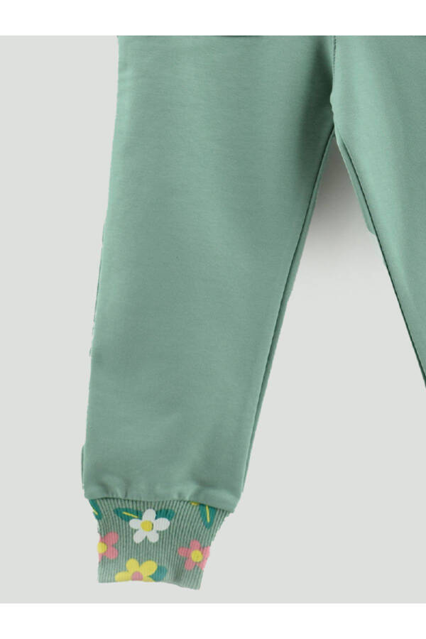 Girls' Sweatpants with Belt and Ribbed Floral Print and Pockets - 6