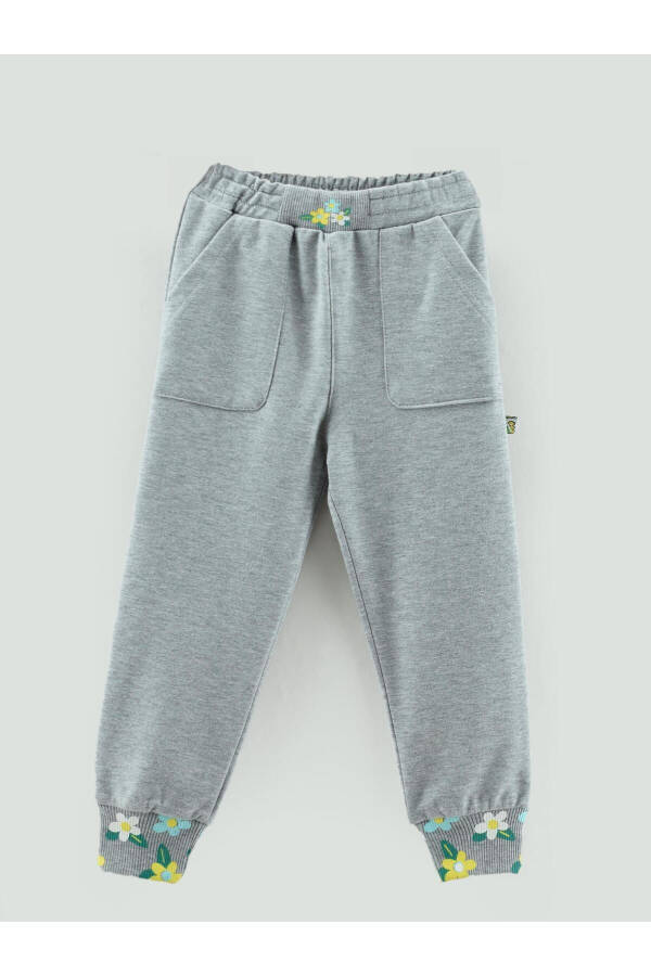 Girls' Sweatpants with Belt, Ribbed Detail and Floral Print Pockets - 1