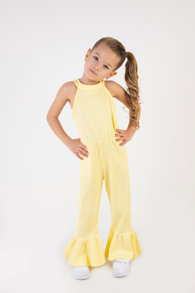 Girls' Thin Ribbed Neck and Leg Detail Basic Summer Jumpsuit 2-5 Years - 1