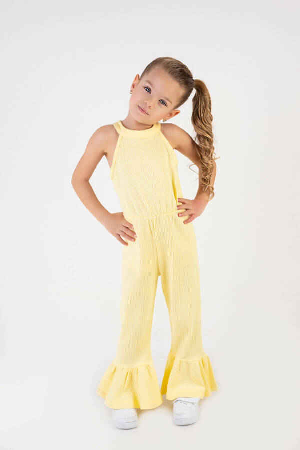 Girls' Thin Ribbed Neck and Leg Detail Basic Summer Jumpsuit 2-5 Years - 1