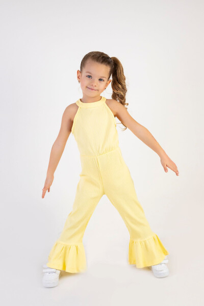 Girls' Thin Ribbed Neck and Leg Detail Basic Summer Jumpsuit 2-5 Years - 3