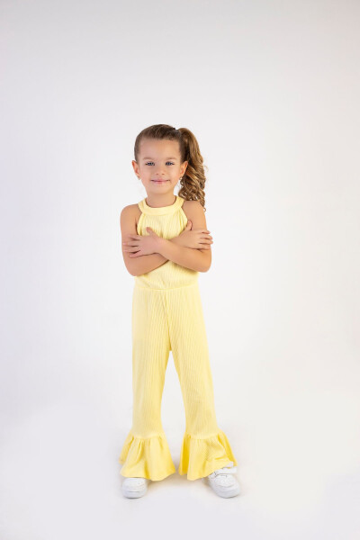 Girls' Thin Ribbed Neck and Leg Detail Basic Summer Jumpsuit 2-5 Years - 4