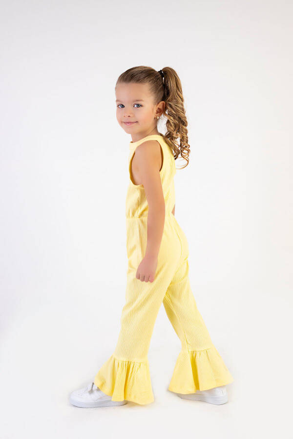 Girls' Thin Ribbed Neck and Leg Detail Basic Summer Jumpsuit 2-5 Years - 5