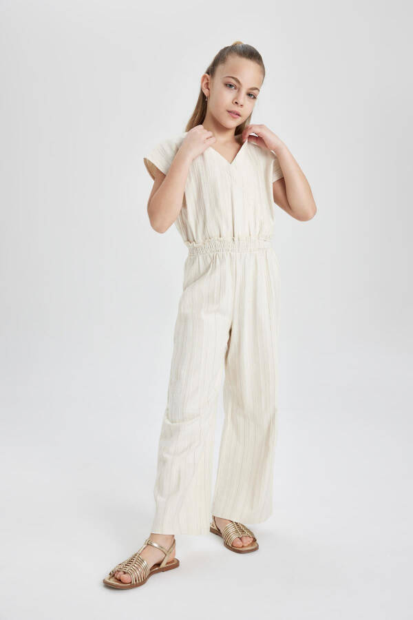 Girls V-Neck Short Sleeve Cotton Long Jumpsuit C0706A824SM - 2