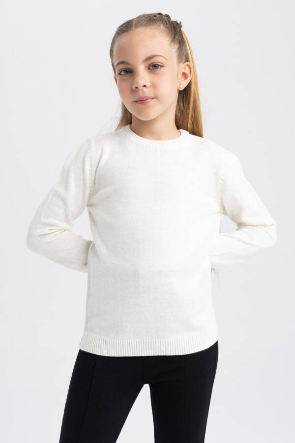 Girl's white polo school sweater. - 1