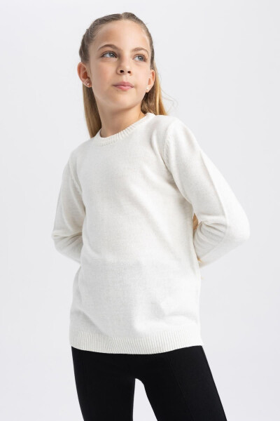 Girl's white polo school sweater. - 4