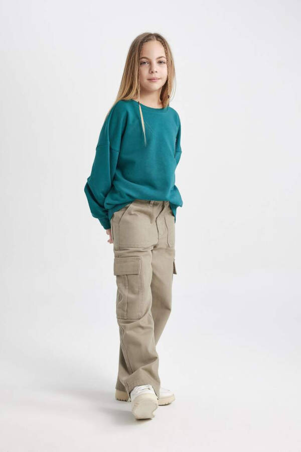 Girls Wide Leg Cargo Cotton Trousers Khaki - 12