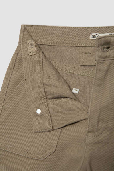 Girls Wide Leg Cargo Cotton Trousers Khaki - 18