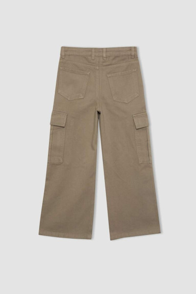 Girls Wide Leg Cargo Cotton Trousers Khaki - 19