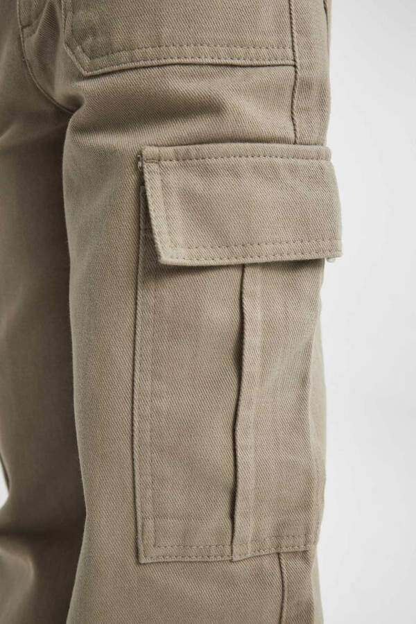 Girls Wide Leg Cargo Cotton Trousers Khaki - 7