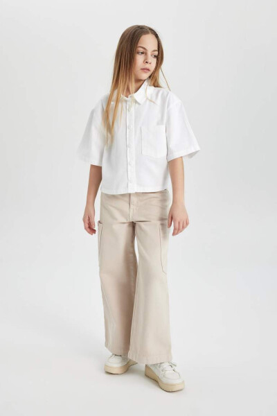 Girls Wide Leg Cargo Wide Leg Jeans Beige - 5