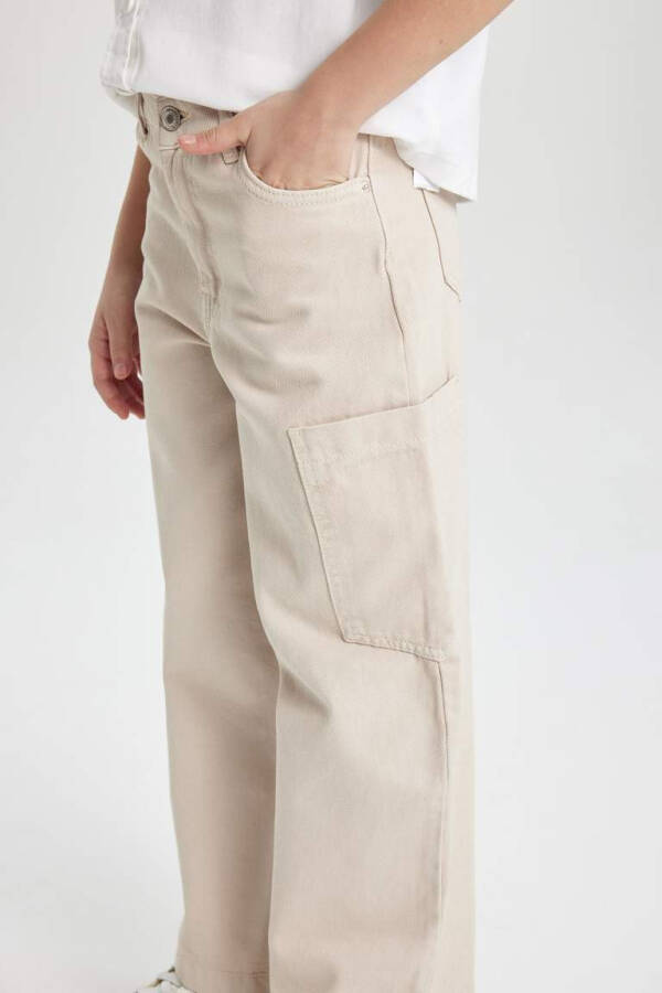 Girls Wide Leg Cargo Wide Leg Jeans Beige - 7