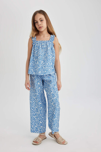 Girls Wide Leg Printed Trousers Blue - 1