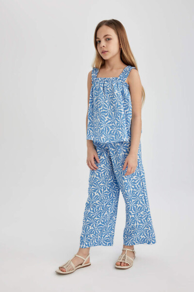 Girls Wide Leg Printed Trousers Blue - 2