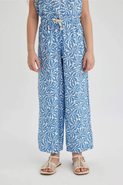 Girls Wide Leg Printed Trousers Blue - 4