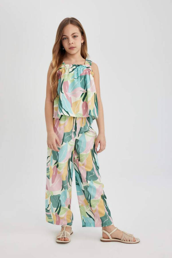 Girls Wide Leg Printed Trousers Green - 4