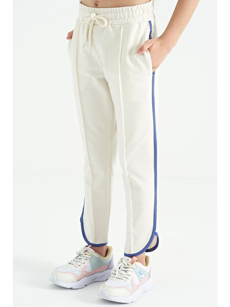 Girls' Wide Leg Sweatpants with Ecru Stripe Detail and Drawstring Front - 75124 - 5