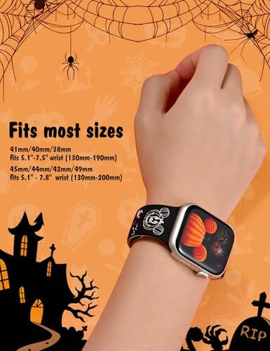 Girovo Halloween Cartoon Engraved Bands Compatible with Apple Watch Band 40/38/41/42/49/45/44/46mm Women, Two-Tone Cute Soft Silicone Stylish Sport Strap for iWatch Series 10/9/8/7/6/5/4/3/2/1/SE - 3