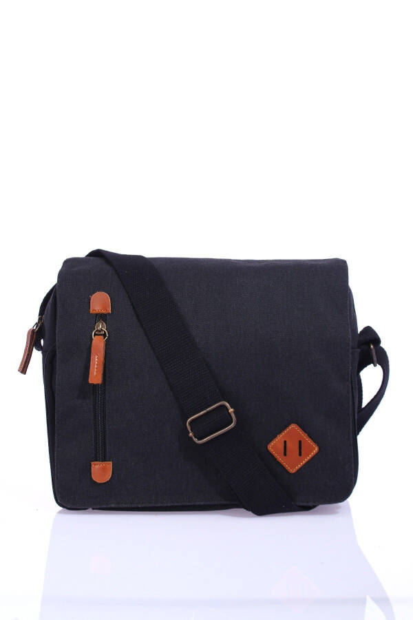 GK61 Canvas Messenger Bag Multi-Compartment University Shoulder Bag Macbook Tablet Bag Black - 3