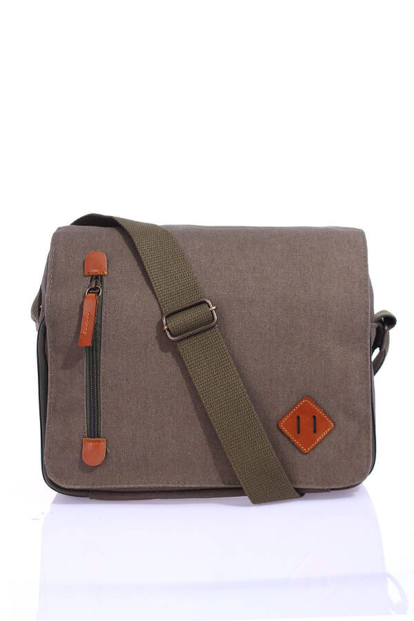 GK61 Canvas Messenger Bag Multi-Compartment University Shoulder Bag Macbook Tablet Bag Khaki - 4