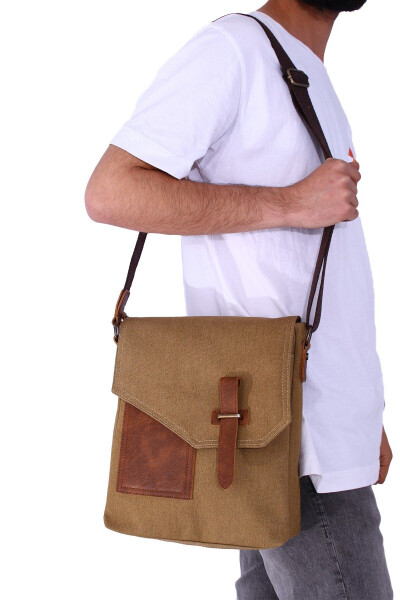 GK62 Canvas Messenger Bag Multi-Compartment University Daily Bag Macbook Tablet Bag Beige - 14