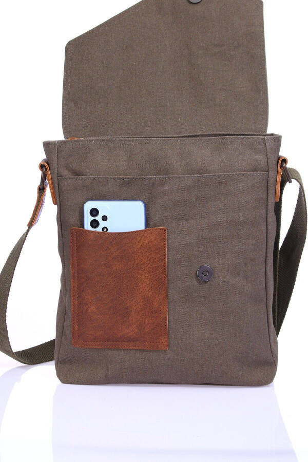 GK62 Canvas Messenger Bag Multi-Compartment University Daily Bag Macbook Tablet Bag Khaki - 3