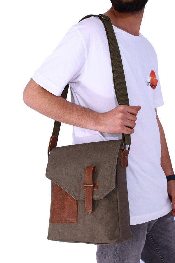 GK62 Canvas Messenger Bag Multi-Compartment University Daily Bag Macbook Tablet Bag Khaki - 7