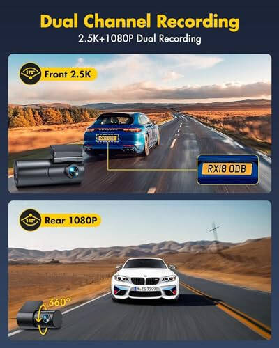 GKU Dash Cam Front and Rear Camera, 4K/2.5K Full Dashcams for Cars with 64GB SD Card, WiFi & App Control, Night Vision, Parking Mode, G-Sensor, Loop Recording, WDR, 170° Wide Angle (D600) - 3