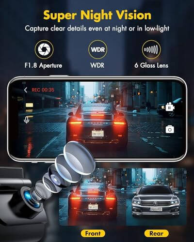 GKU Dash Cam Front and Rear Camera, 4K/2.5K Full Dashcams for Cars with 64GB SD Card, WiFi & App Control, Night Vision, Parking Mode, G-Sensor, Loop Recording, WDR, 170° Wide Angle (D600) - 6