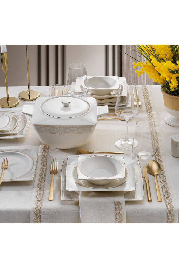 Glamor Elegant Dinner Set - 60 Pieces - White - 1