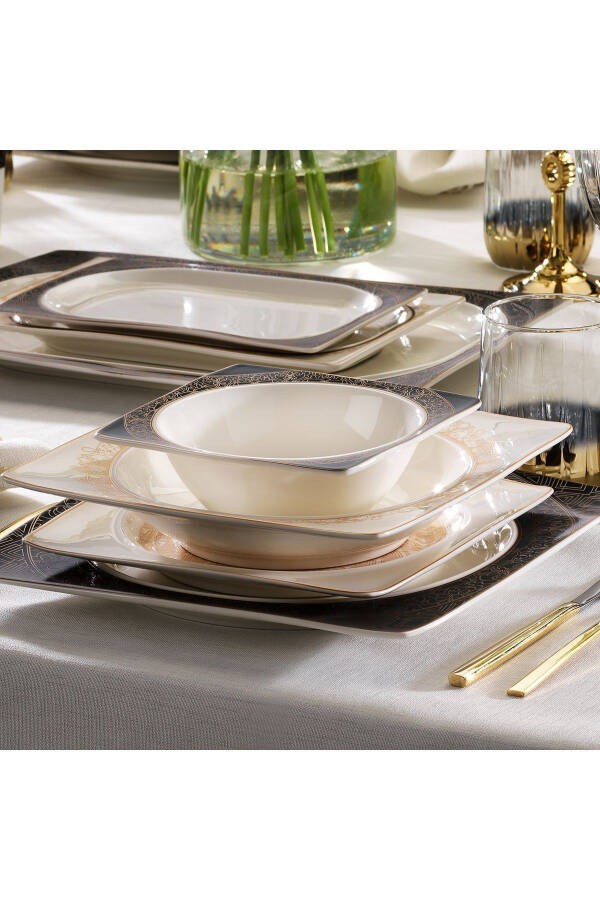 Glamor Golden Dinner Set - 60 Pieces - Gold/Black - 2