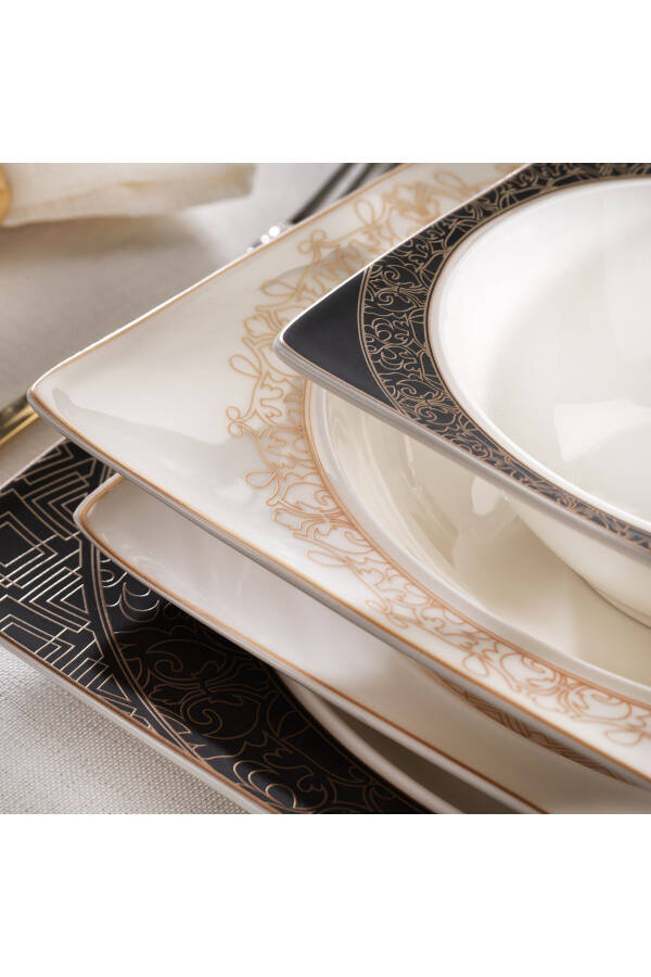 Glamor Golden Dinner Set - 60 Pieces - Gold/Black - 6