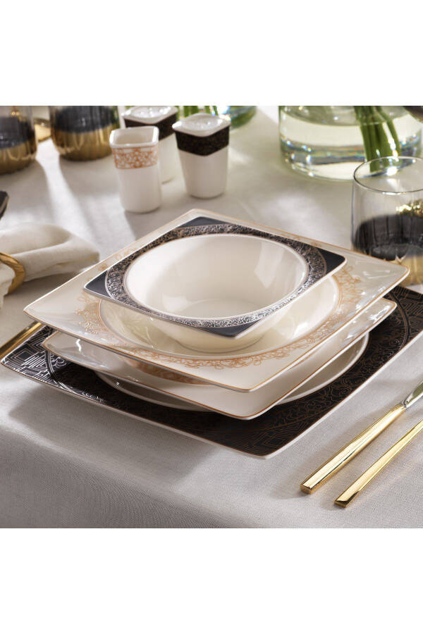 Glamor Golden Dinner Set - 60 Pieces - Gold/Black - 7