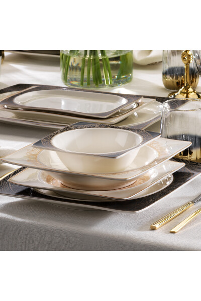 Glamor Golden Dinner Set - 60 Pieces - Gold/Black - 10