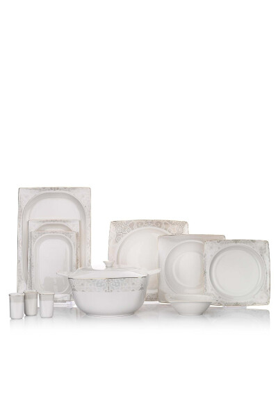 Glamor Point Dinner Set - 60 Pieces - White - 10