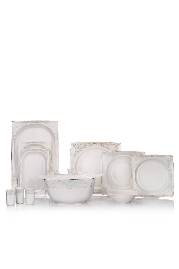 Glamor Point Dinner Set - 60 Pieces - White - 10