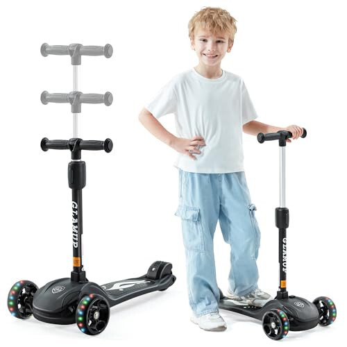 GLAMUP Kick Scooter Adjustable Height Adjustable Handlebar, Kids Scooter 3 Wheel with LED Lights, Suitable Kids Ages 2, Ages 6, Ages 8, Extra Wide Deck for Boys and Girls - 2