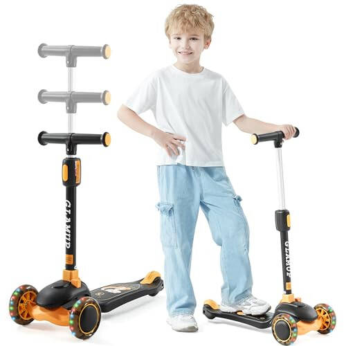 GLAMUP Kids Kick Scooter 3 Wheels Light-Up, Kids Scooter Height Adjustable Handlebar, Lean-to-Steer System & Easy-Folding Mechanism, Ages 3-14 Boys and Girls - 2