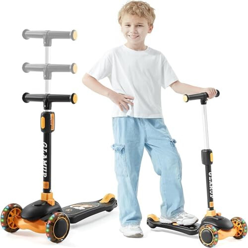 GLAMUP Kids Kick Scooter 3 Wheels Light-Up, Kids Scooter Height Adjustable Handlebar, Lean-to-Steer System & Easy-Folding Mechanism, Ages 3-14 Boys and Girls - 6