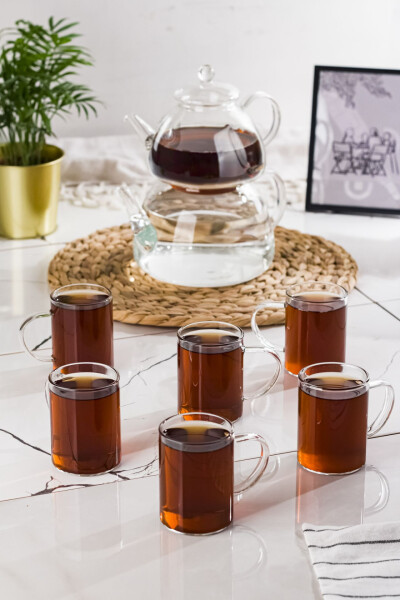 Glass Teapot and Glass Cup Set Glass Tumbler Tea Coffee Set (9 Pieces) - 1