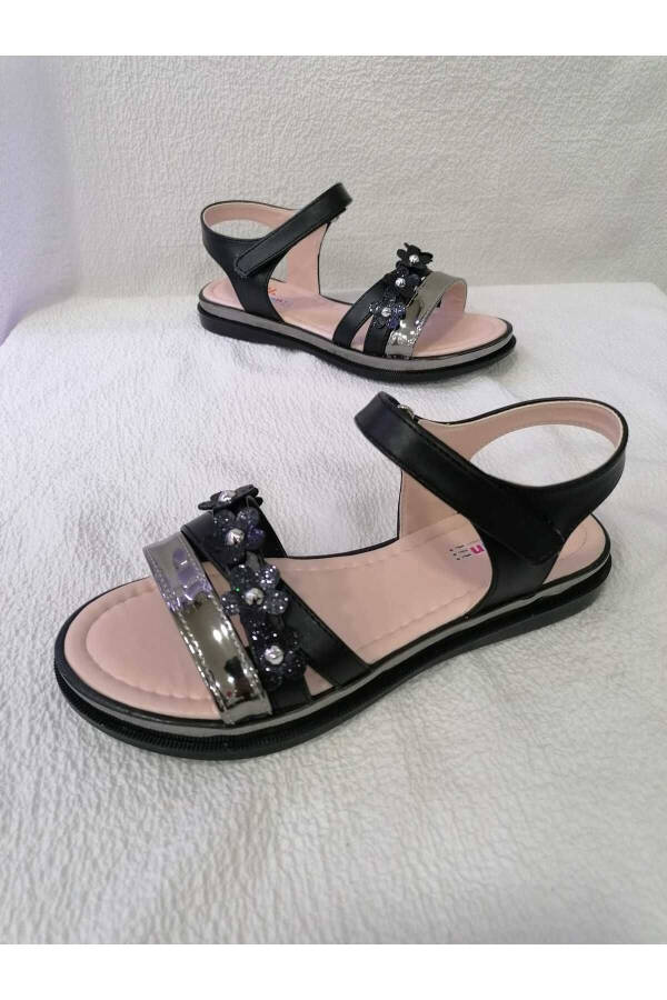 Glittery Flower Padded Sole Girl Sandals - 6