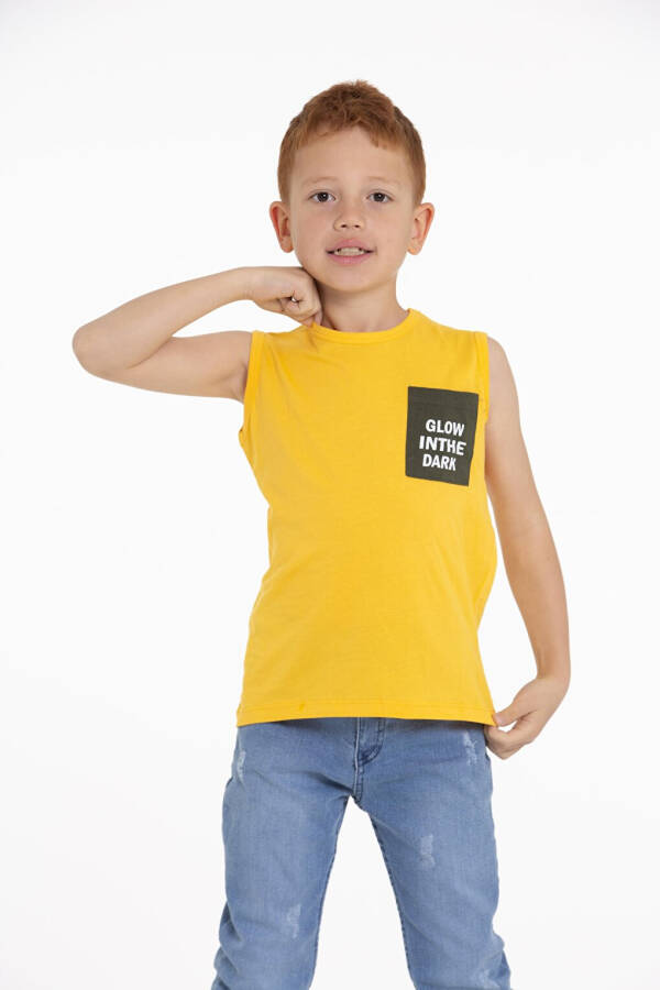 Glow in the Dark Printed Mustard Yellow Boy's T-Shirt - 5